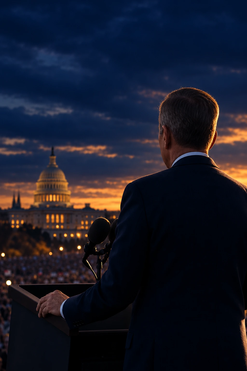 Generated fan artwork of Underwood facing a crowd at the Capitol